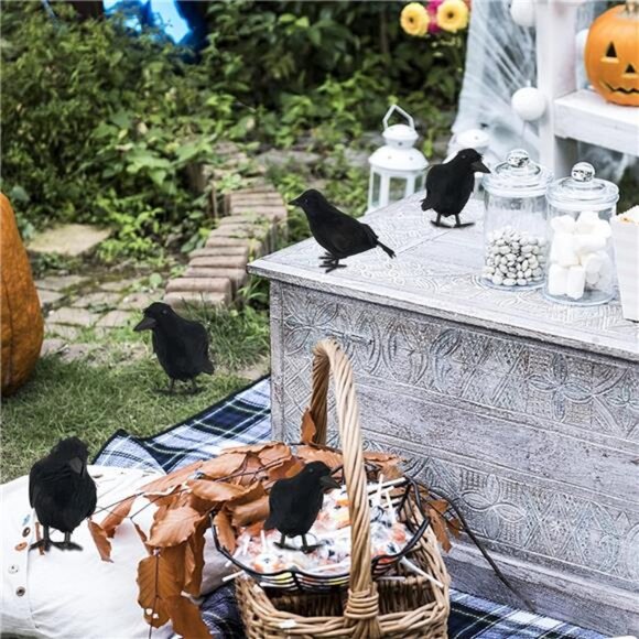 Halloween Black Feathered Crows, Lifelik Halloween Decoration Birds - Picture 4 of 7